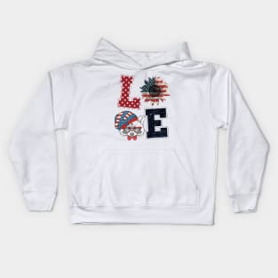4th Of July Love Sunflower And Raccoon Happy Independence Day Kids Hoodie